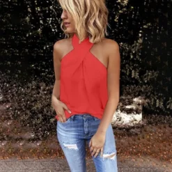 Women Casual Halter Neck Solid Sleeveless Top -Women Fashion Shop 586120fc1a670b4e