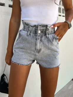 Women's Vintage High Waist Ruffle Elastic Waist Denim Shorts -Women Fashion Shop 5891cd2792a46a2d