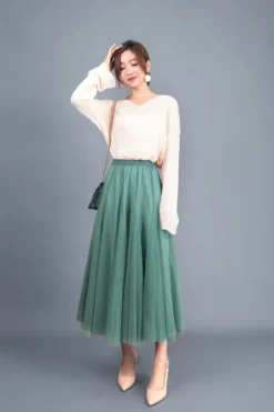 Spring Swing Puffy High Waist Slim Mesh A-line Long Skirt -Women Fashion Shop 589700639abcbf94