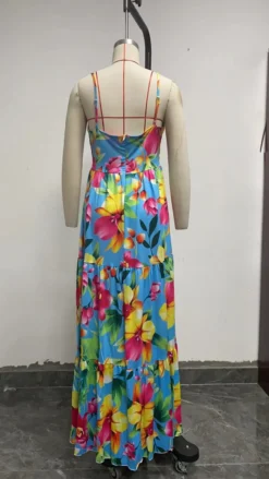 Summer Women's Sexy Strap Printed Sleeveless Low Back Long Dress -Women Fashion Shop 58e9b3a76eb74a67