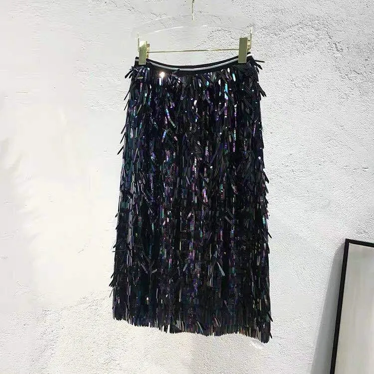 Women Fringed Sequin High Waist Bodycon Skirt 7 Women Fringed Sequin High Waist Bodycon Skirt - Image 5