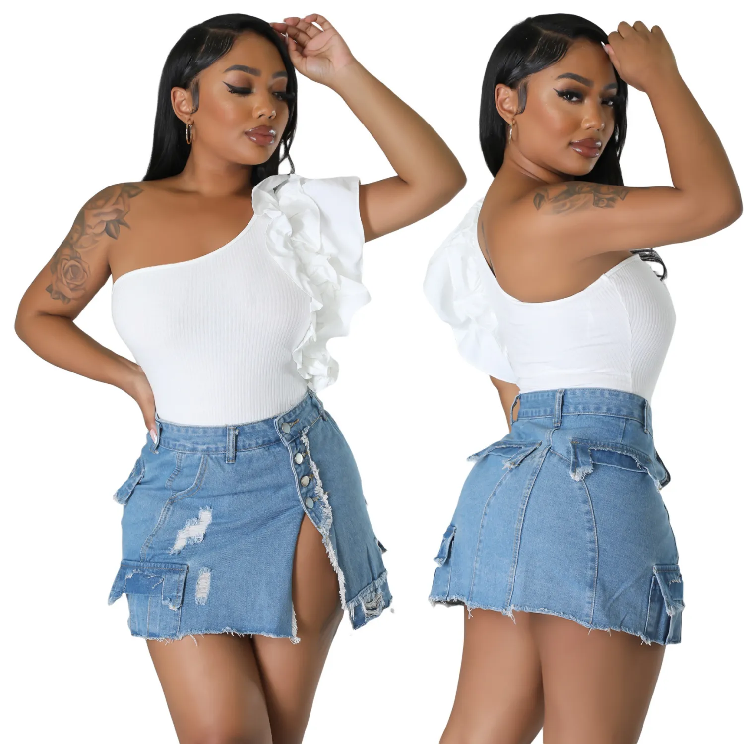 Sexy Fit Ripped Pocket Mini Denim Skirt Bodycon Club Skirt 6 Sexy Fit Ripped Pocket Mini Denim Skirt Bodycon Club Skirt - Image 4