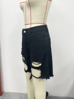 Summer Women's Denim Shorts Ripped Loose High Waist Knee-Length Shorts -Women Fashion Shop 59d29913aad38807