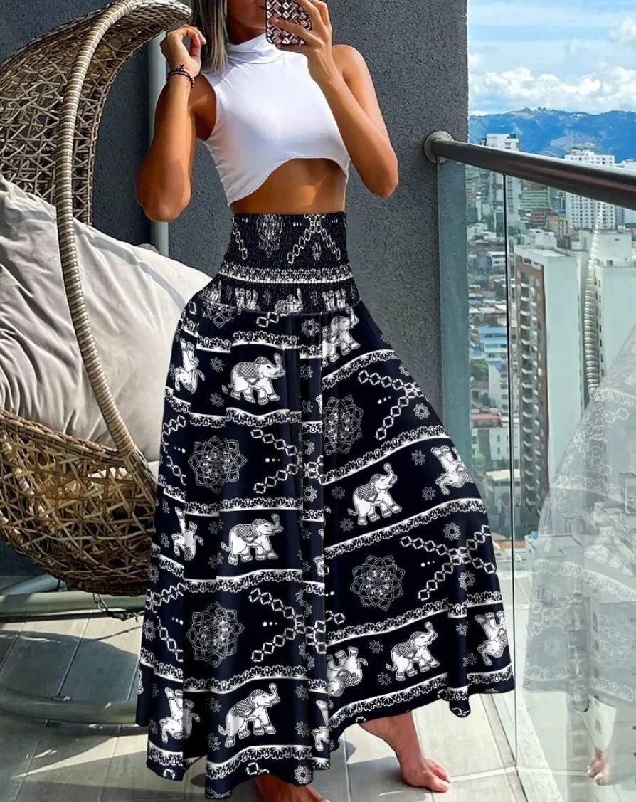 Summer Fashion High Waist Printed Women's Long Skirts 14 Summer Fashion High Waist Printed Women's Long Skirts - Image 12