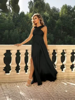 Women Sexy Solid Slit Chiffon Dress -Women Fashion Shop 5b21587dffb05a73