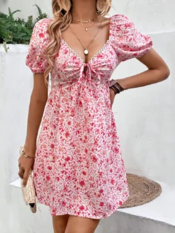 Summer Sweet And Spicy Women's Puff Sleeve Floral Patchwork Dress -Women Fashion Shop 5c39a400f243e4d8