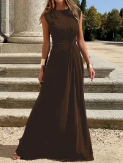 Fashion Casual Chic Slim Waist Elegant Round Neck Long Dress -Women Fashion Shop 5d34c26a12db031d