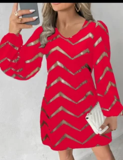 Women Long Sleeve Printed U-neck Puff Sleeve Dress -Women Fashion Shop 5d5bfb7ad612a4f8