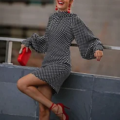 Spring And Autumn Fashionable Polka Dot Print Dress For Women -Women Fashion Shop 5da161e4cdf009e0