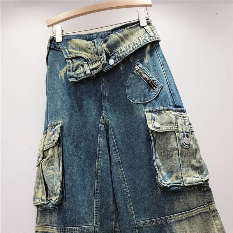 Spring Trendy High Waist Style Pocket Cargo Denim Straight Pants Women's Loose Slim Fit Wide Leg Trousers 7 Spring Trendy High Waist Style Pocket Cargo Denim Straight Pants Women's Loose Slim Fit Wide Leg Trousers - Image 5