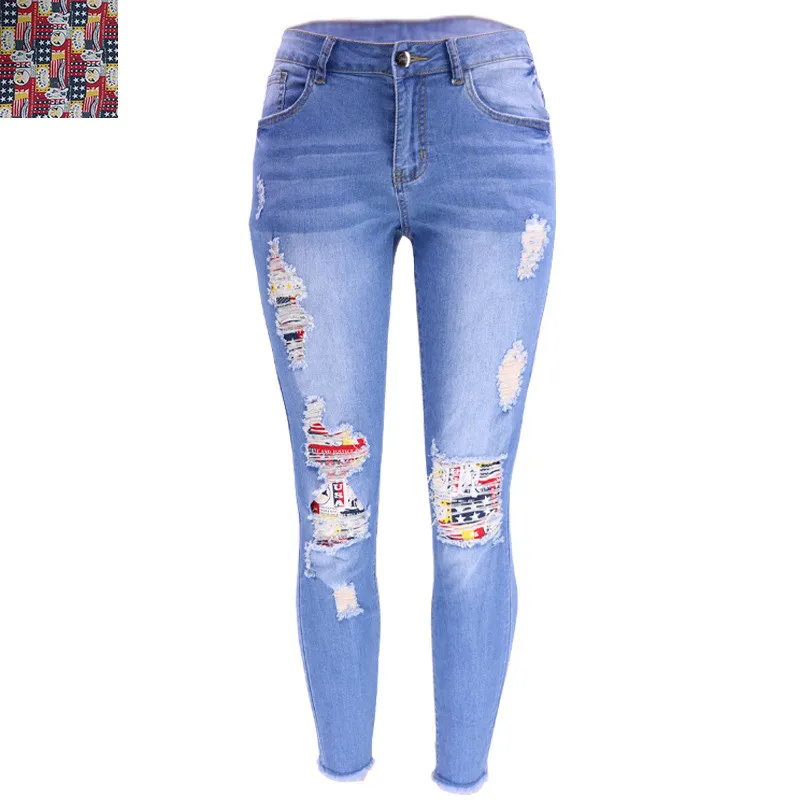 Fall New Fashion Ripped Patch Women Denim Pants Jeans 18 Fall New Fashion Ripped Patch Women Denim Pants Jeans - Image 16