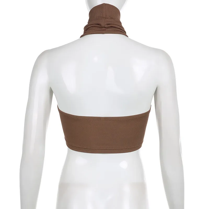 Pure Color High Collar Sexy Strapless Top Hollow Slit Knitting Short Vest 7 Pure Color High Collar Sexy Strapless Top Hollow Slit Knitting Short Vest - Image 5