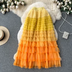 Women Irregular Gradient Cascading Ruffles Puffy Mesh Skirt -Women Fashion Shop 5e3bee7918e56c4b