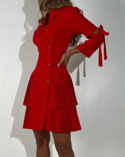 Women's Casual Loose Professional Side Pleated Turndown Collar Career Dress -Women Fashion Shop 5e7e4f7fb0ecacc2