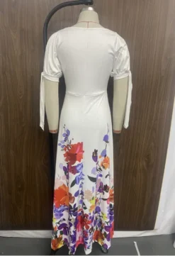 Women Spring And Summer Off-shoulder Short-sleeved V Neck Print Dress -Women Fashion Shop 5ed8b5d99b73337a