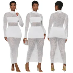 Women's Sexy Solid Mesh Patchwork Long Sleeve Dress -Women Fashion Shop 5edae20e4de21ec0