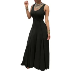 Women's Spring Summer Solid Color Sleeveless U-Neck Swing Women's Dress -Women Fashion Shop 5ee97ef95e26b4de