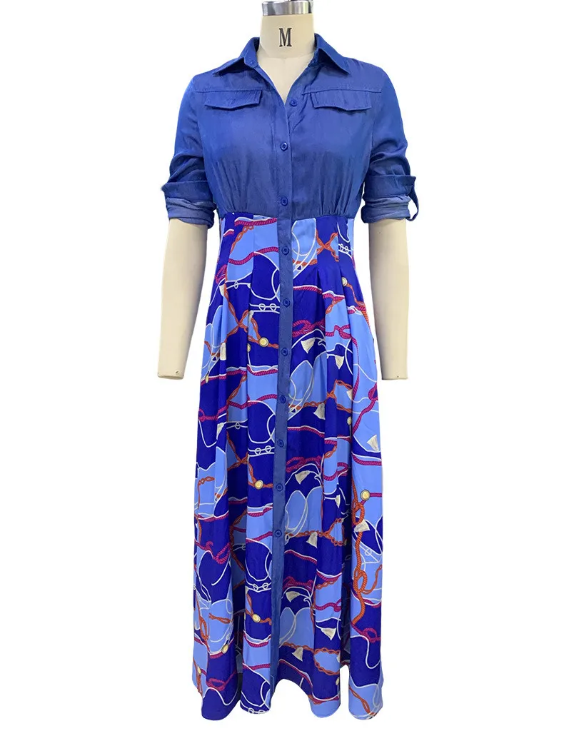 Women Casual Print Turndown Collar Shirt Dress 3 Women Casual Print Turndown Collar Shirt Dress