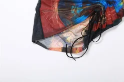 Spring Women's Fashion Print Mesh Hollow Round Neck High Waist Slim Dress -Women Fashion Shop 621e48d3639cef1c