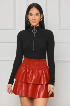 Ladies Fashion Sexy Pu Leather Pleated Double Layer Puffed Skirt -Women Fashion Shop 637fd52034ffdef0