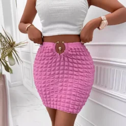 Summer Casual Women's Solid Slim Waist Metallic Bodycon Skirt -Women Fashion Shop 63a5c6bdafeaa466