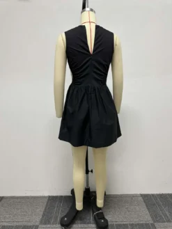 Casual Fashion Solid Color Slim Waist Cutout Puffy V-Neck Dress -Women Fashion Shop 64d8a8fe842f309b