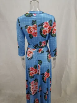 Autumn Three Quarter Sleeve Floral Printed Women's V Neck Maxi Dress -Women Fashion Shop 64e964321dbc3e6c