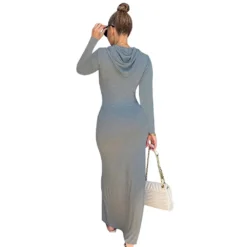 Women 's Solid Color Long Sleeve Hooded Slim Fit Dress -Women Fashion Shop 6559bf0b15f3e245