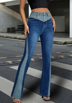Women Patchwork Contrast Color Bell Bottom Denim Pant 8 Women Patchwork Contrast Color Bell Bottom Denim Pant -Women Fashion Shop 6594db359469b1a9
