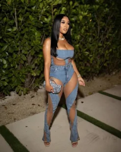 See-Through Mesh Patchwork Slit Stretch Fit Butt Lift Denim Pants -Women Fashion Shop 65c71bf59c345cb3