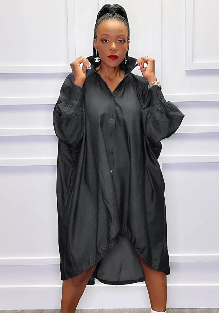 Women Turn Down Long Sleeve Loose Denim Dress 6 Women Turn Down Long Sleeve Loose Denim Dress - Image 4