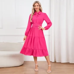 Elegant Slim Chic Tie Collar A-Line Casual Dress -Women Fashion Shop 661a92d30b16d3be