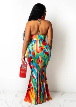 Fashion Sexy Print Halter Lace-Up One Piece Maxi Dress -Women Fashion Shop 66211d40c88b450f