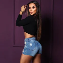 Single Breasted Slim Fit Ripped Women's High Waist Denim Shorts 18 Single Breasted Slim Fit Ripped Women's High Waist Denim Shorts -Women Fashion Shop 665e6ebf89068612