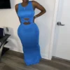 Sexy Women's Solid Color Sleeveless Cutout Women's Long Dress -Women Fashion Shop 66bca9644deb3110