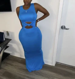 Sexy Women's Solid Color Sleeveless Cutout Women's Long Dress