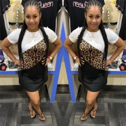 Womens Casual Style Leopard Color Block Patchwork Dress -Women Fashion Shop 66f553b3be029e8d
