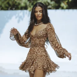 Women Summer Solid Casual Mesh Long Sleeve Lace-Up Backless Mini Dress -Women Fashion Shop 66fe0d1e4033c848