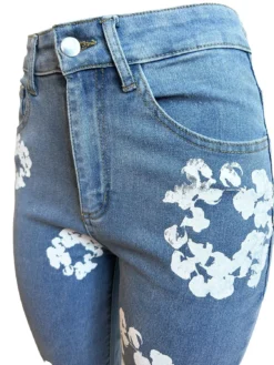 Women's Fashion Stretch Denim Fabric Flower Print Denim Trousers -Women Fashion Shop 673664f0176a43d8
