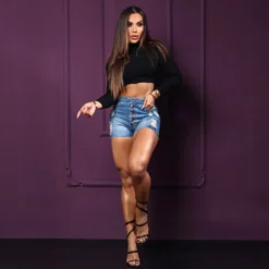 Single Breasted Slim Fit Ripped Women's High Waist Denim Shorts 23 Single Breasted Slim Fit Ripped Women's High Waist Denim Shorts -Women Fashion Shop 67880f1b4e86b6bd