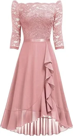 Women's Off Shoulder Half-Sleeve Sexy Lace Chiffon A-Line Dress -Women Fashion Shop 6794a8d00cd5960d