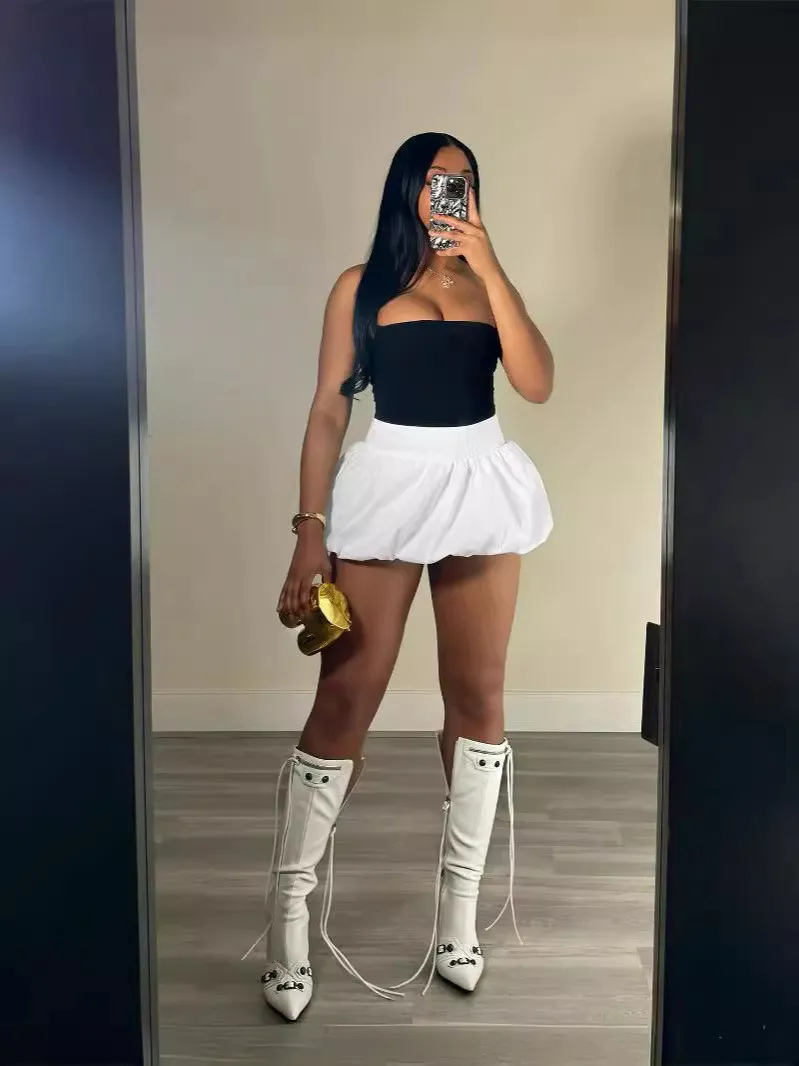 Women Solid Stretch Pleated Skirt Bubble Skirt 13 Women Solid Stretch Pleated Skirt Bubble Skirt - Image 11