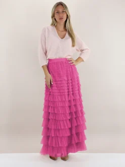 Autumn Women's Solid Color Chic Elegant High Waist A-Line Puff Mesh Long Skirt -Women Fashion Shop 67cb6e0aec2ea8b3