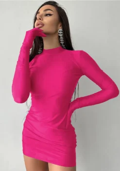 Women Summer Sexy Round Neck Long Sleeve Gloves Bodycon Dress -Women Fashion Shop 68dbcb9eb821332a