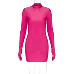 Women Summer Sexy Round Neck Long Sleeve Gloves Bodycon Dress -Women Fashion Shop 68ef254a509a3afb