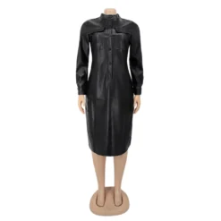 High Collar Solid Color Long Sleeve Loose Pu Dress 36 High Collar Solid Color Long Sleeve Loose Pu Dress -Women Fashion Shop 69cdd3c7e2a6839c