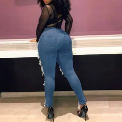 Style Trendy Ripped Women's Tight Denim Pants -Women Fashion Shop 69d0115a52393a1d