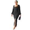 Women Fit Sexy Backless Long Sleeve Slit Dress -Women Fashion Shop 69d2d8e74de434da