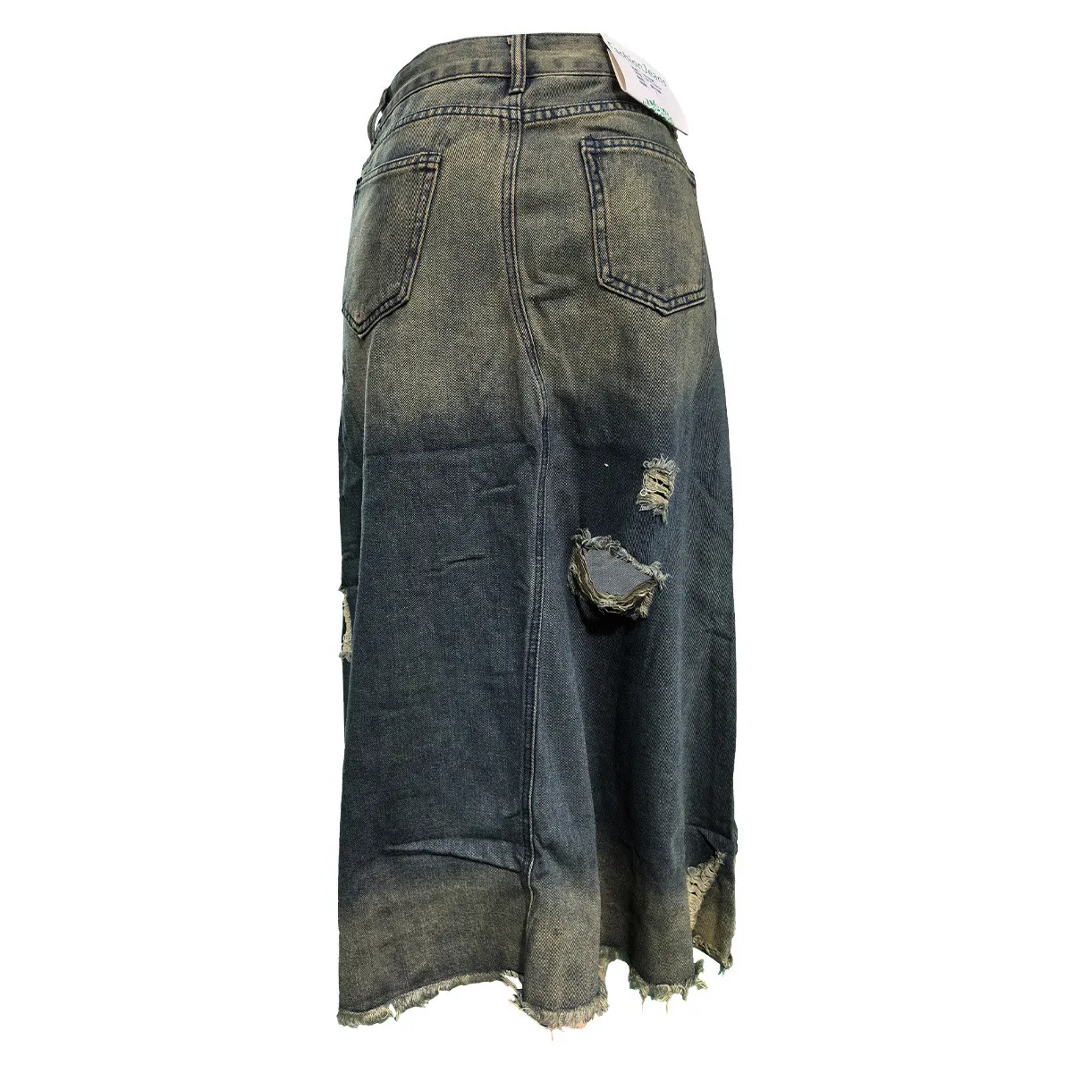 Pocket Distressed Ripped Straight Fit Loose Denim Skirt 9 Pocket Distressed Ripped Straight Fit Loose Denim Skirt - Image 7