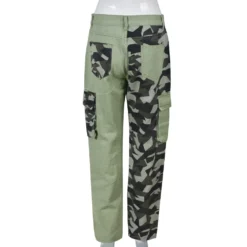 Women Camouflage Print Contrast Style Patch Pocket Denim Straight Leg Pants -Women Fashion Shop 6add1f75851d3304